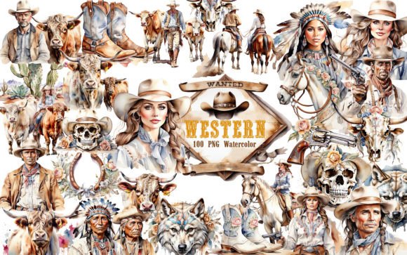 Download Western Watercolor Clipart Bundle PNG - Clipart bundle Collection