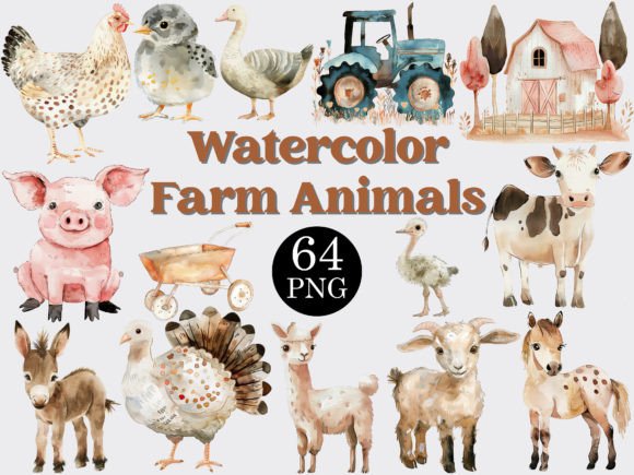 Download Watercolor Farm Animals Clipart Bundle - Clipart bundle Collection