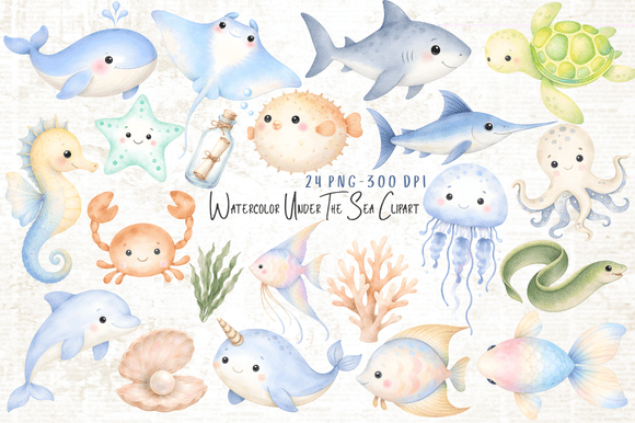 Download Watercolor Under the Sea Clipart Bundle - Clipart bundle Collection