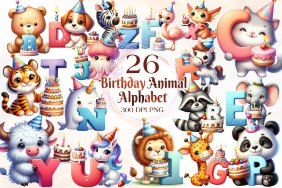 Download Birthday Animal Alphabet Clipart Bundle - Clipart bundle Collection