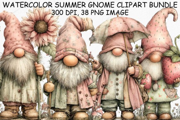 Download Watercolor Summer Gnome Clipart Bundle - Clipart bundle Collection