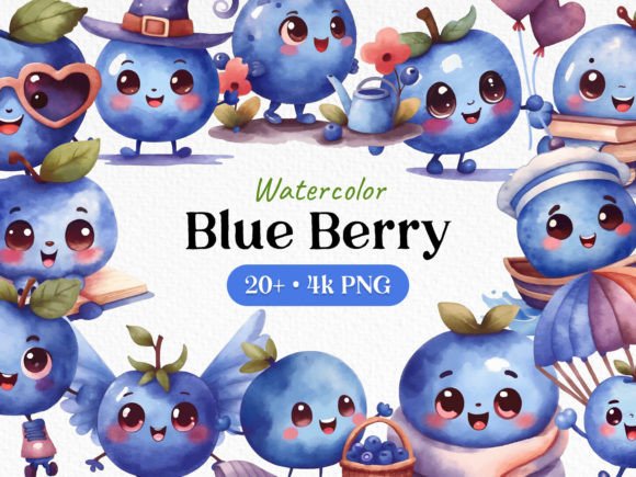 Download Watercolor Blueberry Clipart Bundle - Clipart bundle Collection