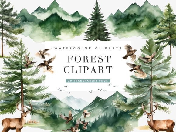 Download Watercolor Forest Clipart Bundle - Clipart bundle Collection