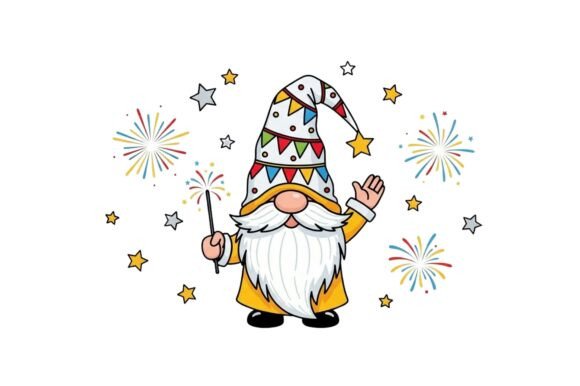 Download Cute Gnome with Festive Bows and Firewor - Premium Resources