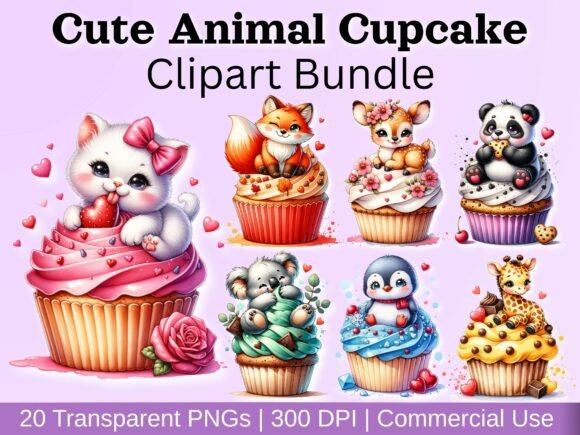 Download Cute Animal Cupcake Clipart Bundle - Clipart bundle Collection