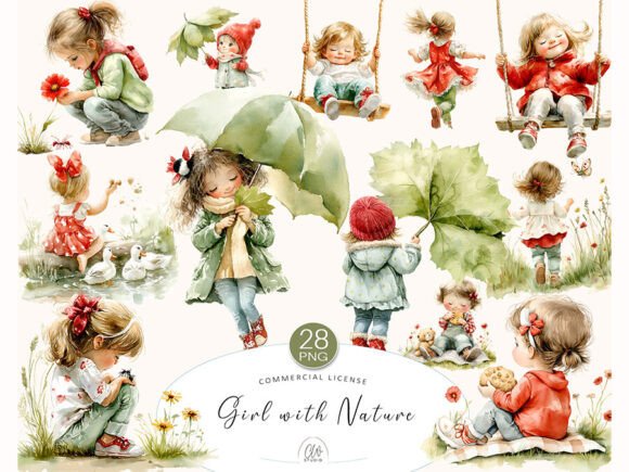 Download Girl with Nature Clipart Bundle - Clipart bundle Collection
