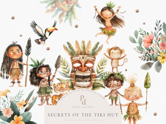 Download Watercolor Tiki Clipart Bundle - Clipart bundle Collection