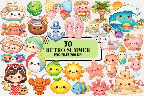 Download Kawaii Retro Summer Clipart Bundle - Clipart bundle Collection