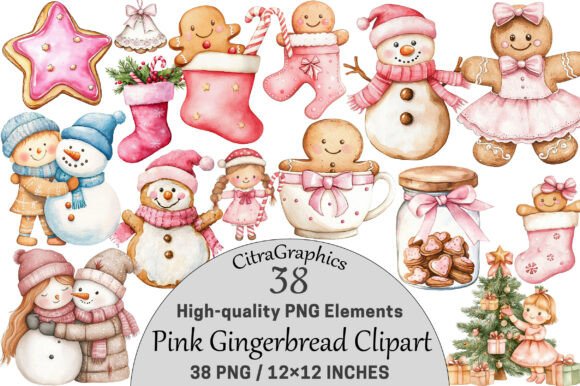 Download Pink Gingerbread Clipart Bundle. - Clipart bundle Collection