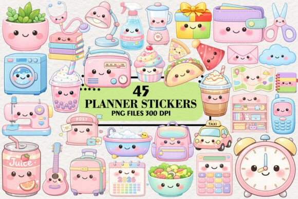 Download Kawaii Planner Stickers Clipart Bundle - Clipart bundle Collection