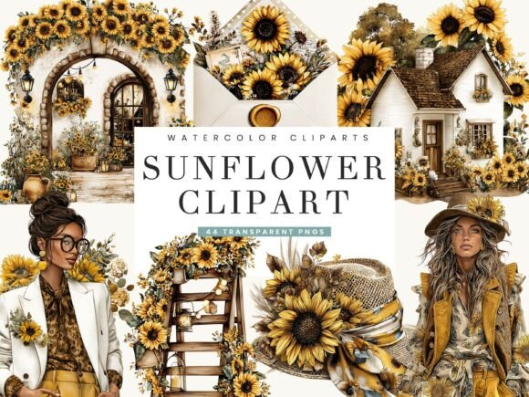 Download Watercolor Sunflower Clipart Bundle - Clipart bundle Collection