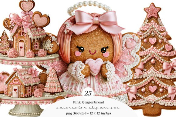 Download Pink Gingerbread Clipart Bundle - Clipart bundle Collection