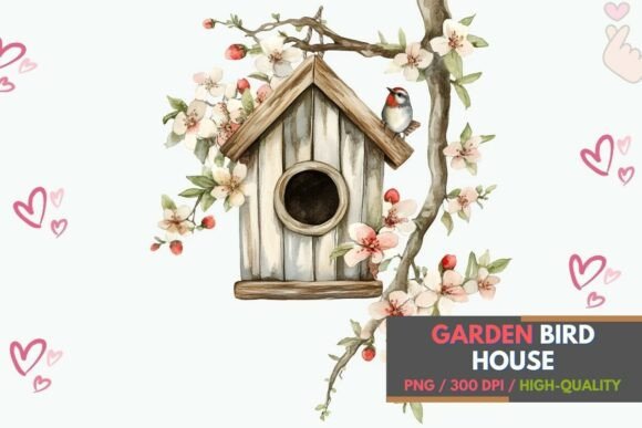 Download Garden Bird House with Floral Accents - Garden bird Collection