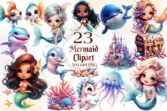 Download Cute Mermaid Sublimation Clipart Bundle - Clipart bundle Collection