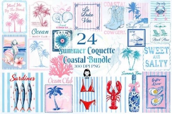 Download Coquette Coastal Summer Clipart Bundle - Clipart bundle Collection