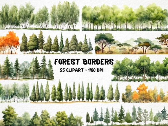 Download Watercolor Forest Borders Clipart Bundle - Clipart bundle Collection