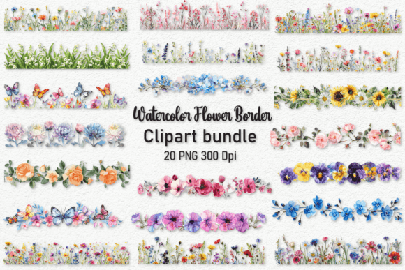 Download Watercolor Flower Borders Clipart Bundle - Clipart bundle Collection