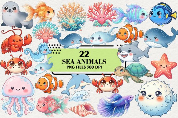 Download Kawaii Sea Animals Clipart Bundle - Clipart bundle Collection