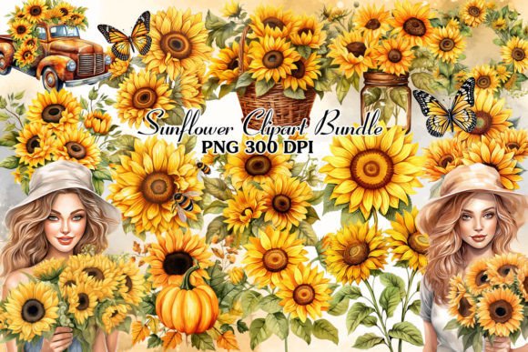 Download Fall Sunflower Watercolor Clipart Bundle - Clipart bundle Collection
