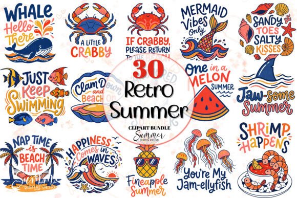 Download Retro Summer Beach Clipart Bundle - Clipart bundle Collection